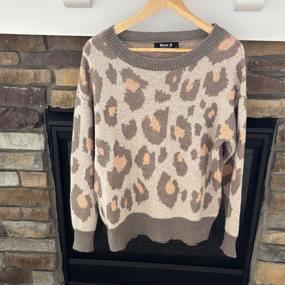 Blue B Women's Animal Print Sweater - Cream and Tan